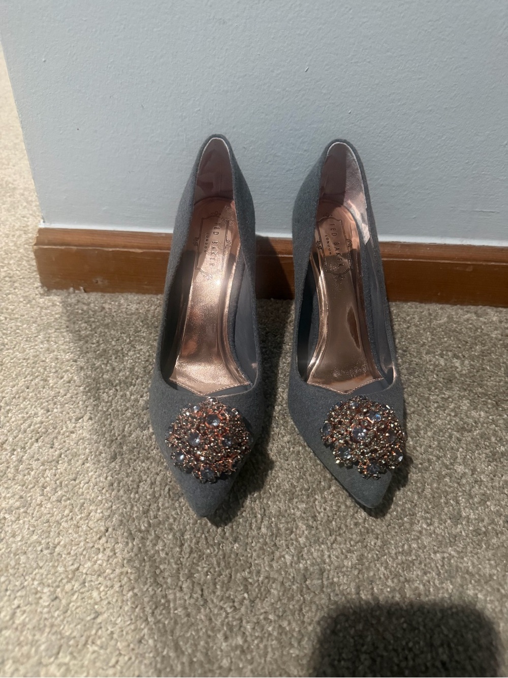 Ted Baker Gray with rose gold Embellished Pumps